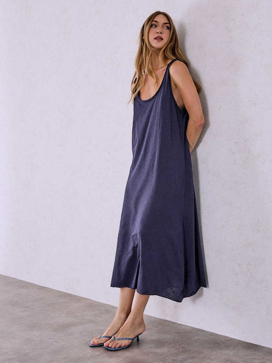 Celestino Damenkleid Maxi Baumwollig Loose Fit Dunkelblau