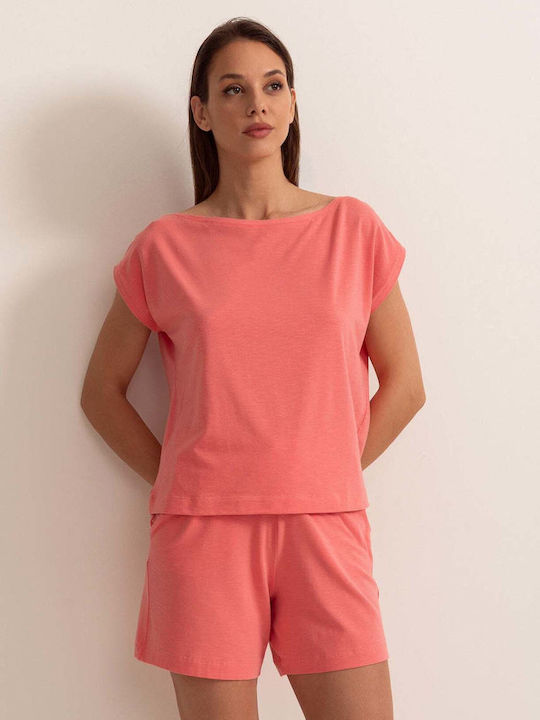 Bluza Damă Bumbac Mâneci Scurte Coral