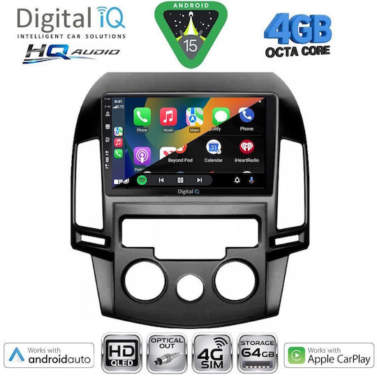 Digital IQ Ηχοσύστημα Αυτοκινήτου για Hyundai i30 2007-2012 με A/C (Bluetooth/USB/WiFi/GPS/Apple-Carplay/Android-Auto) με Οθόνη Αφής 9"