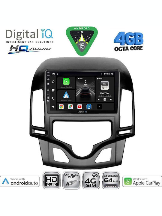 Digital IQ Auto-Audiosystem Für Hyundai i30 2007-2012 Mit A/C Bluetooth USB Eingebautes Wi-Fi GPS Apple CarPlay Android Auto Mit Touchscreen 9 Zoll