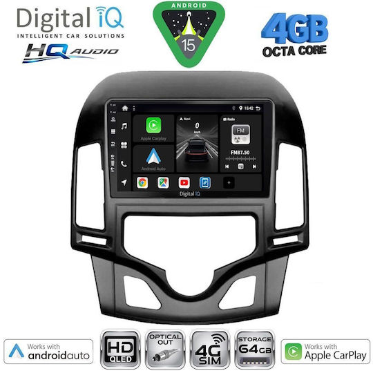 Digital IQ Ηχοσύστημα Αυτοκινήτου για Hyundai i30 2007-2012 με A/C (Bluetooth/USB/WiFi/GPS/Apple-Carplay/Android-Auto) με Οθόνη Αφής 9"