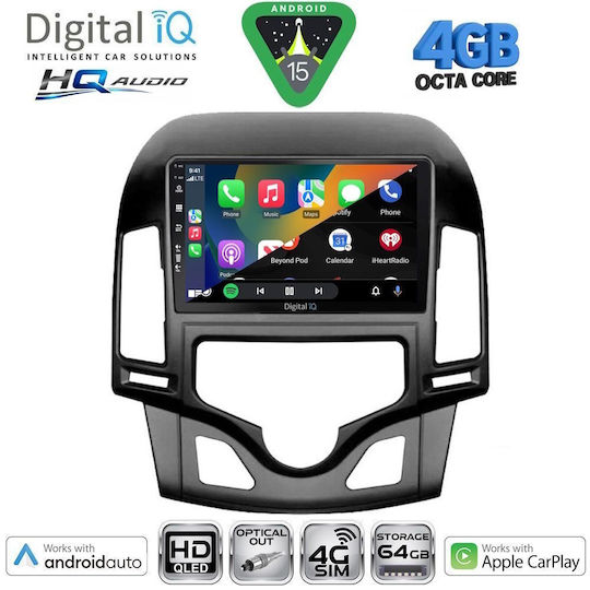 Digital IQ Ηχοσύστημα Αυτοκινήτου για Hyundai i30 2007-2012 με Clima (Bluetooth/USB/WiFi/GPS/Apple-Carplay/Android-Auto) με Οθόνη Αφής 9"