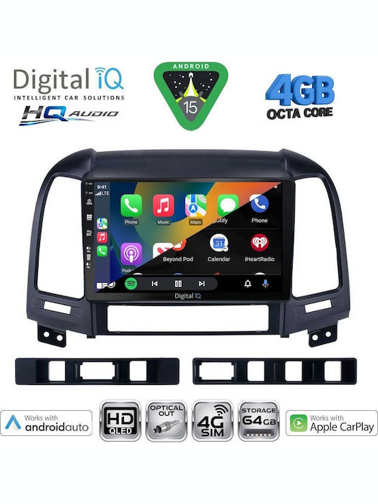 Digital IQ Car Audio System for Hyundai Santa Fe 2005-2013 Bluetooth USB WiFi GPS Apple CarPlay Android Auto with 9" Touch Screen