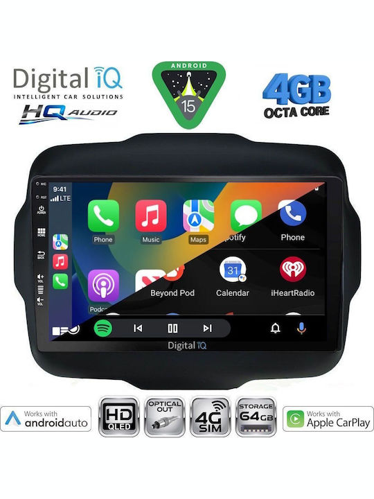 Digital IQ Car Audio System for Jeep Renegade 2014 with Touch Screen 9" Digital IQ BXK 19290 CPAA Bluetooth USB Wi-Fi GPS Apple CarPlay Android Auto