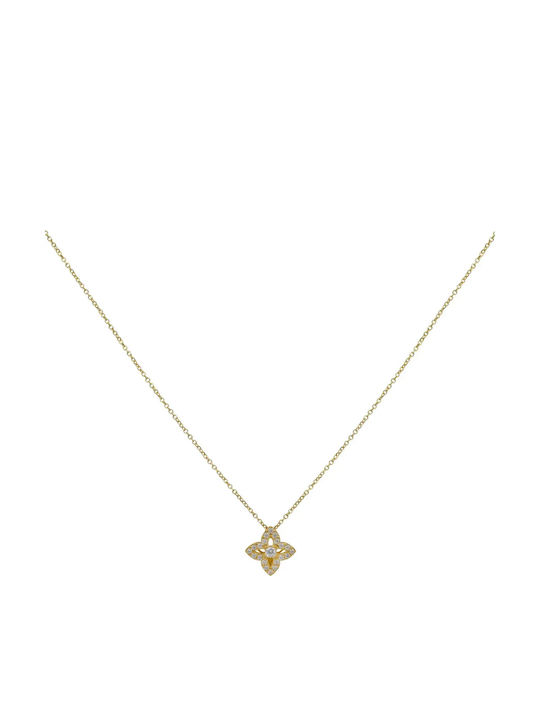 Colier Cu Design Floare Din Aur Galben 9 Carate Cu Zircon Colier Cu Design Floare Din Aur Galben 9 Carate Cu Zircon