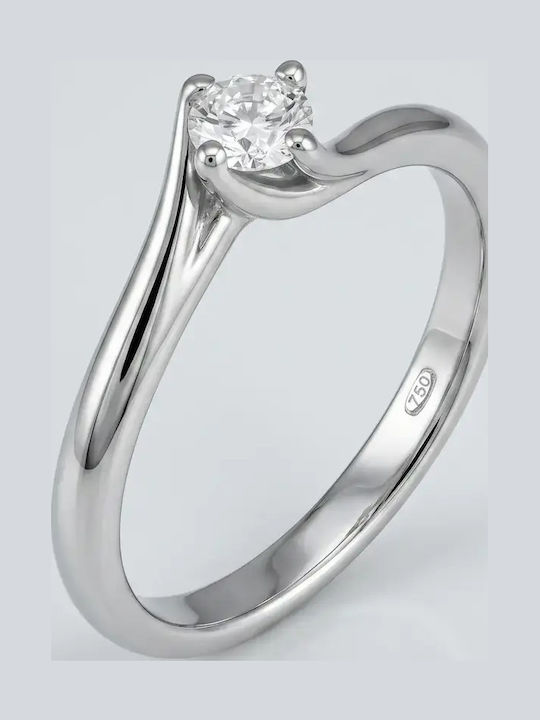 Single Stone Ring In 18K White Gold With Diamond