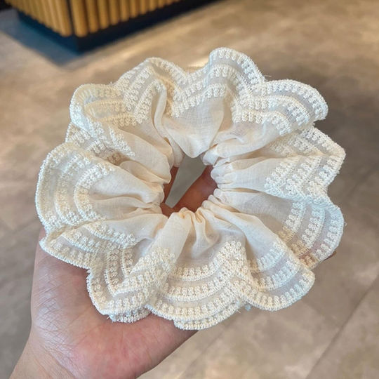 Classic Scrunchie Vintage Embroidered Hair Chic Beige