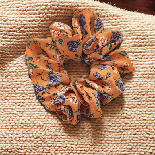 Classic Scrunchie Hair In Cotton Flowered Spring Orange