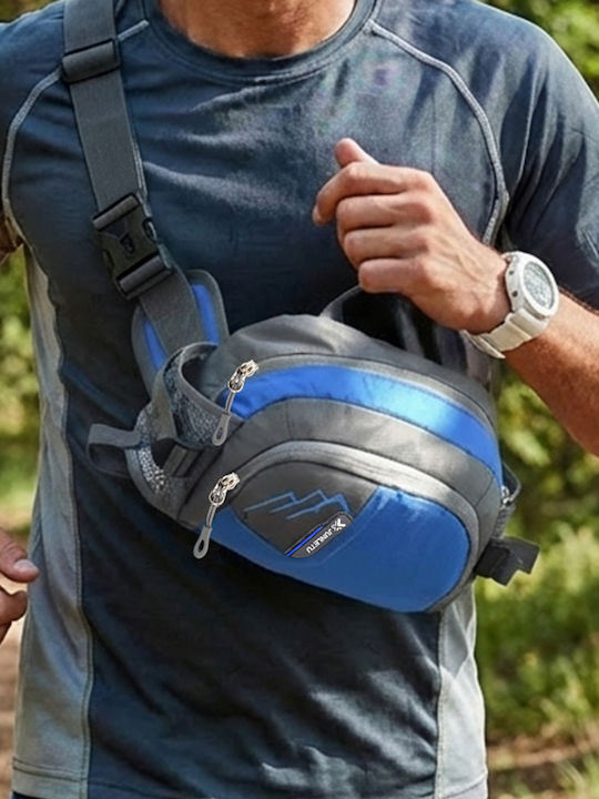Avizar Sport Waist Bag Water Bottle Holder Multiple Pockets Lightweight Practical Blue