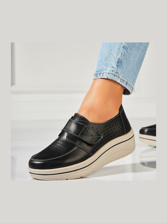 Leder Damen Mokassins in Schwarz Farbe