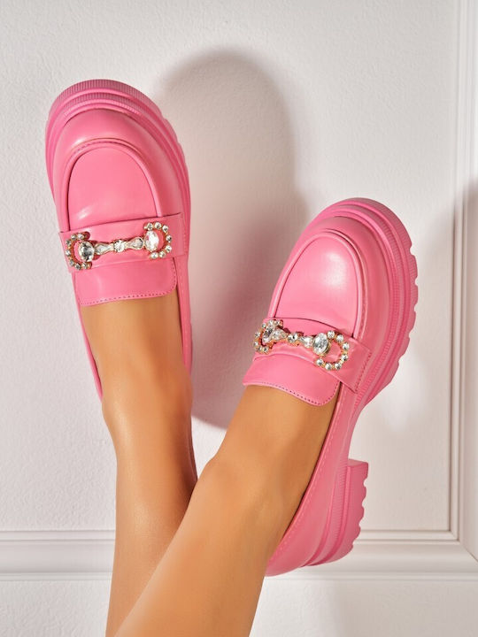 Mocasini Dama Din Piele În Culoare Fuchsia