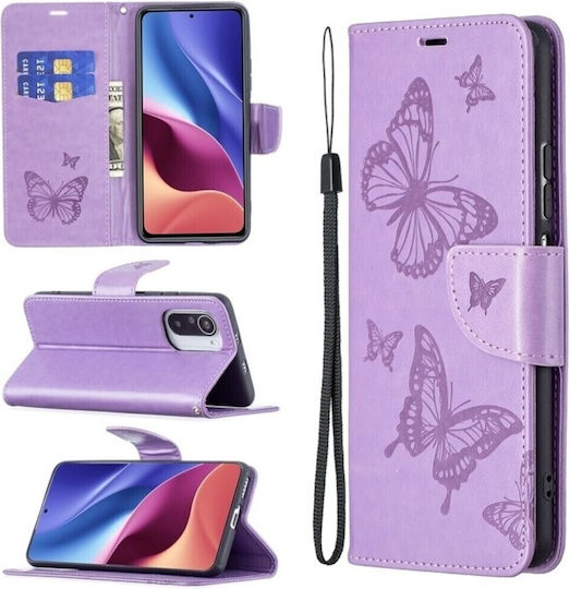 Tel1 Xiaomi Mi 11i Poco F3 Butterflies Embossing Pattern Book Case Purple