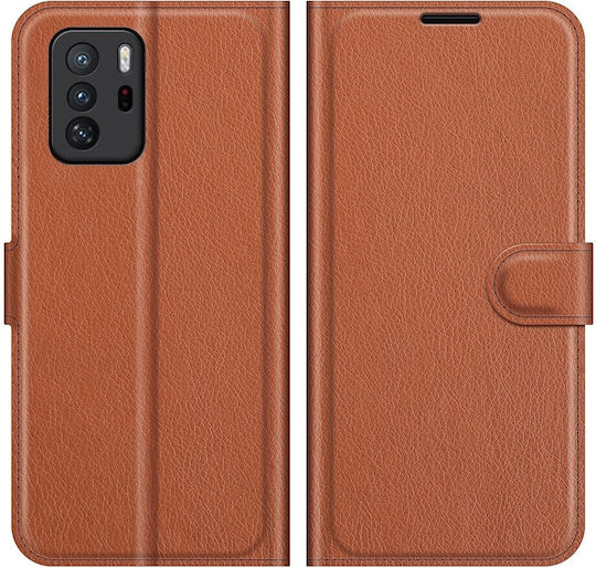 Tel1 Xiaomi Poco X3 GT Litchi Texture Horizontal Flip Book Case Brown