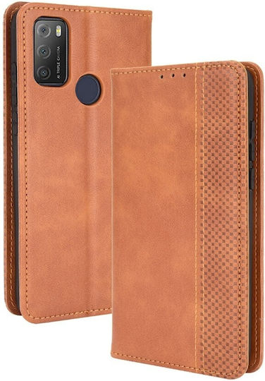 Tel1 Tcl 20y Alcatel 1s 2021 Magnetic Buckle Retro Book Brown Mobile Phone Case