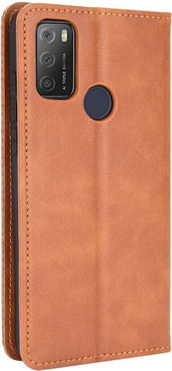 Tel1 Tcl 20y Alcatel 1s 2021 Magnetic Buckle Retro Book Brown Mobile Phone Case