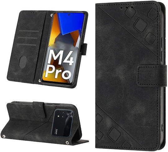 Tel1 Xiaomi Poco M4 Pro 4g Skin-feel Издълбана Калъф Книга Черен