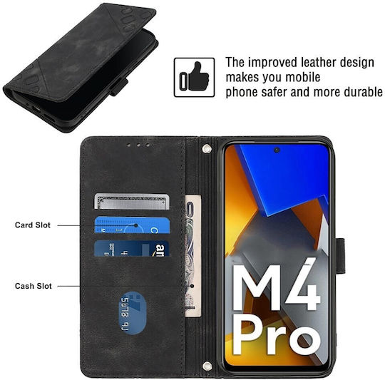 Tel1 Xiaomi Poco M4 Pro 4g Skin-feel Издълбана Калъф Книга Черен