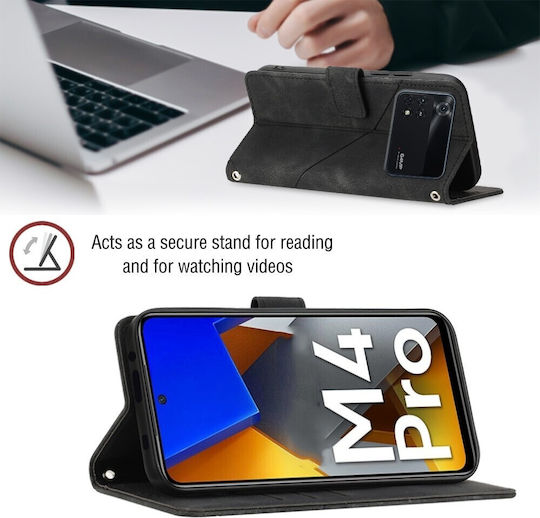 Tel1 Xiaomi Poco M4 Pro 4g Skin-feel Издълбана Калъф Книга Черен