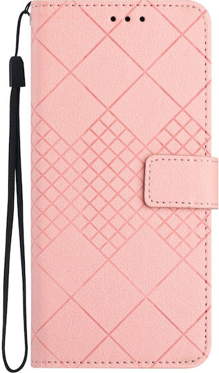 Tel1 Xiaomi Redmi Note 12 Pro 4g Rhombic Grid Texture Book Mobile Phone Case Pink