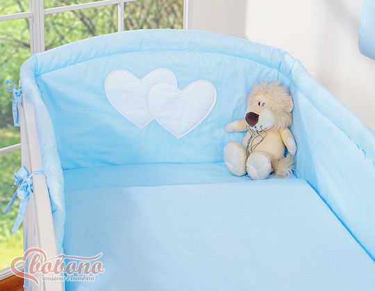 Bobono Crib Set Blue Hearts And Stripes 3 Pieces