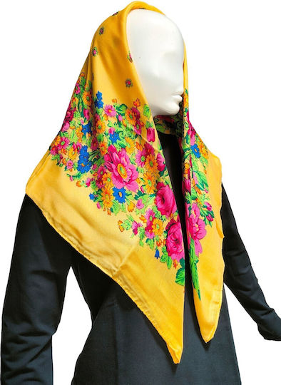 Traditional Headscarf Thrace Multicolor Floral 90x90cm Mark196 Yellow