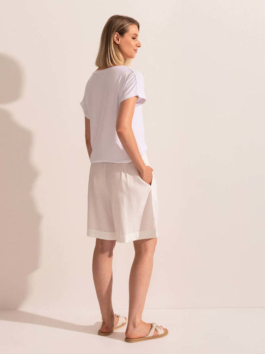 Damen Bermudas Leinen Weiße