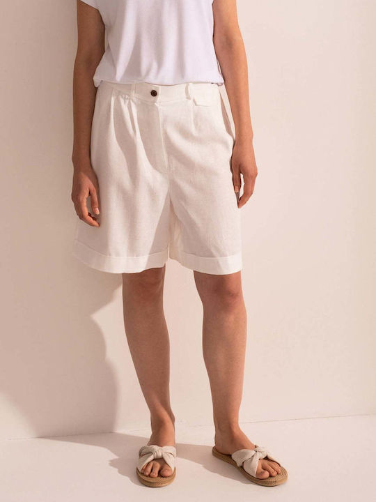 Damen Bermudas Leinen Weiße