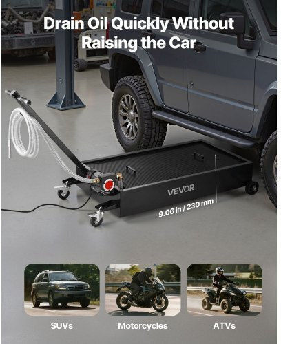 Low Profile Oil Drain Pan 75.7 Liter Capacity Rolling Oil Drain Pan Electric Pump & 2.2 M Hose Leakproof Corrosion Resistant Suitable for Cars SUVs Trucks Motorcycles ATVs Metal