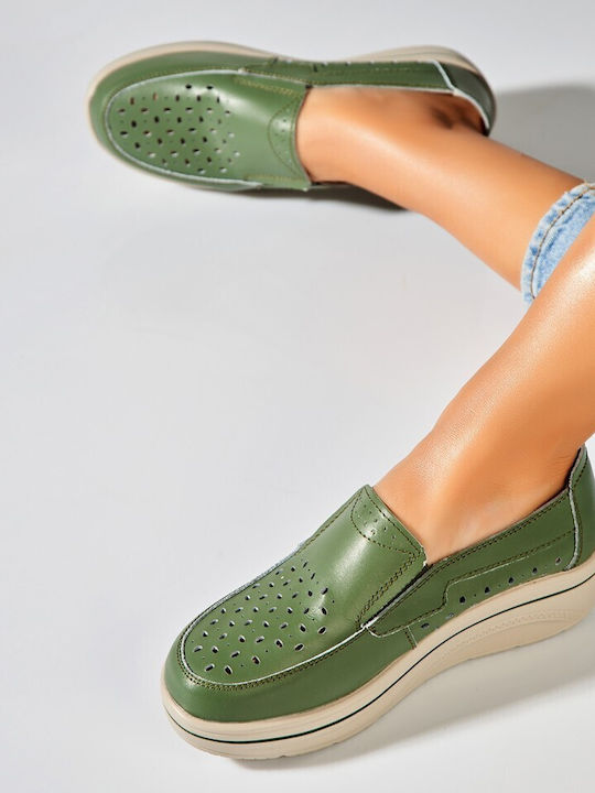 Leder Damen Mokassins in Grün Farbe