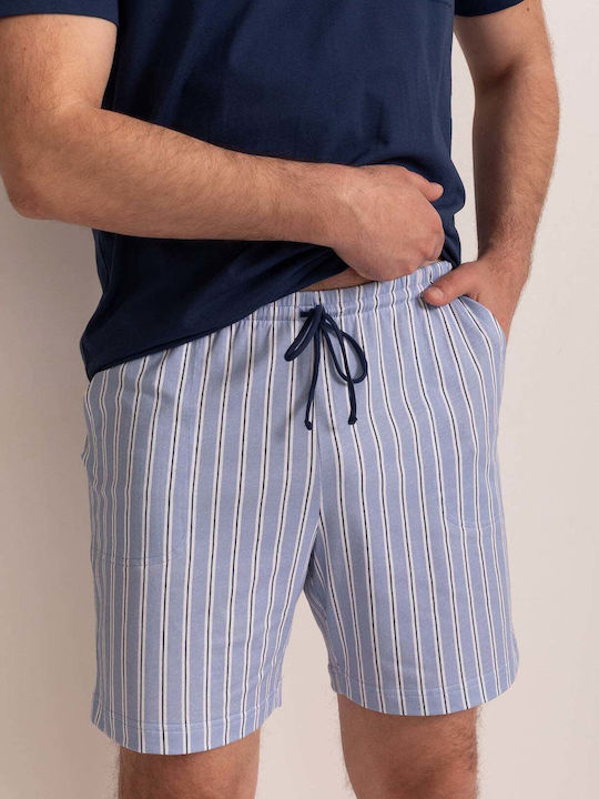 Sofiaman Sommer Herrenpyjama Bermuda Baumwollene Marineblau