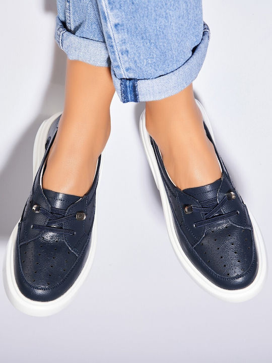 Mocasini Dama Din Piele În Culoarea Albastru Navy