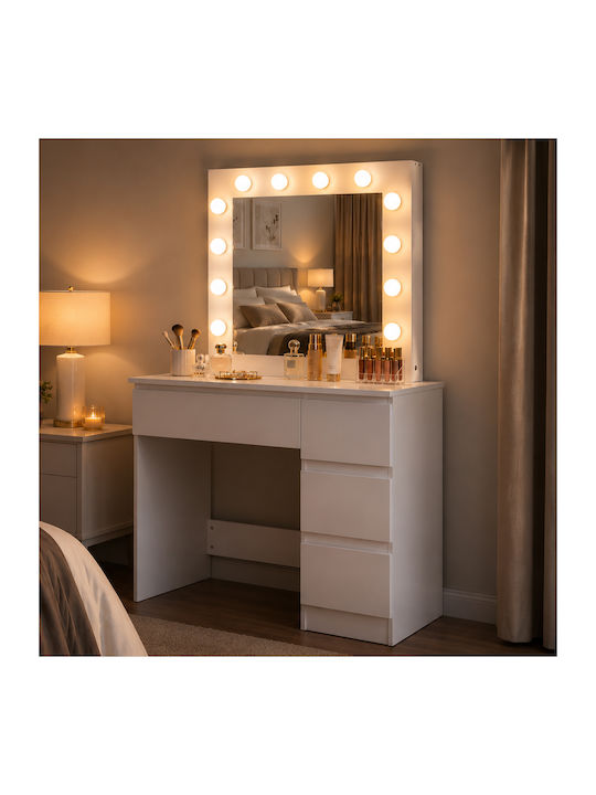 Floor-standing Bedroom Dressing Table Wooden White with Mirror 94x43x140cm