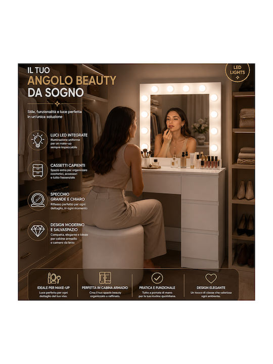 Floor-standing Bedroom Dressing Table Wooden White with Mirror 94x43x140cm