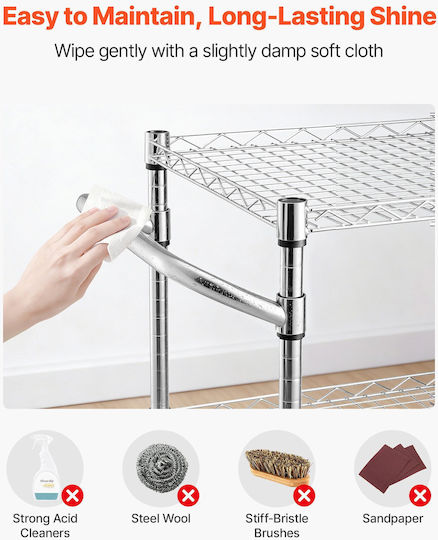 Vevor Vevor Kitchen Trolley Metallic 3 Tiers Silver 89x45x104cm