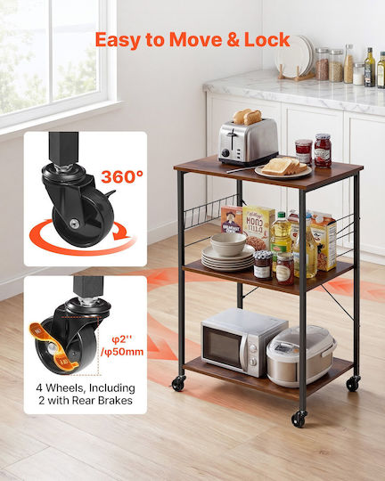 Vevor Τρόλεϊ Κουζίνας Μεταλλικό 3 Θέσεων Καφέ 60.2x40.2x90.2cm