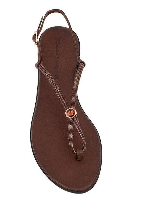 Leder Flache Sandalen Für Damen Braun