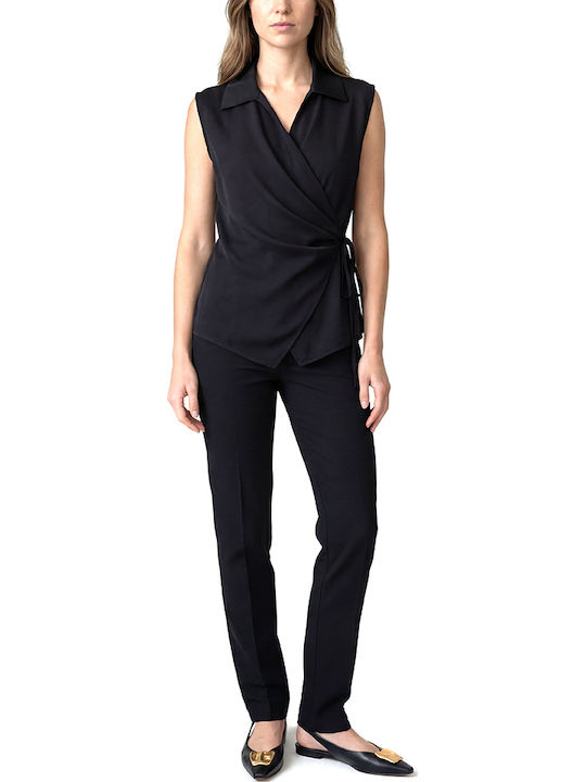 Damen Bluse Satin Ärmellose Schwarz