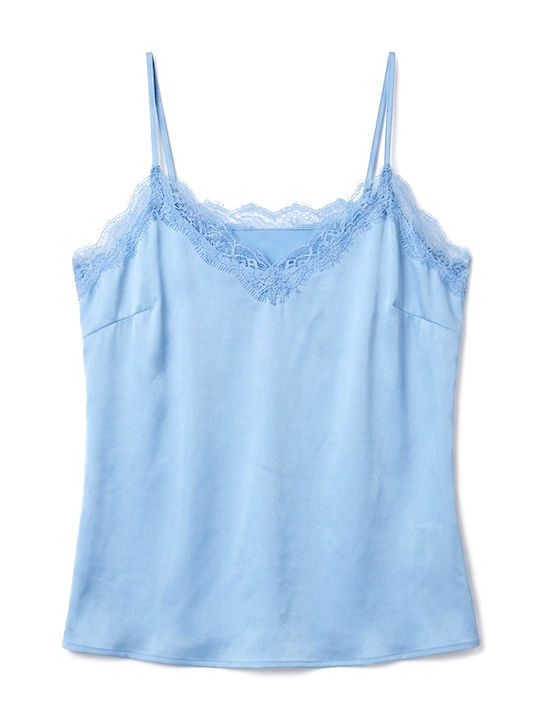 Women Twenty-29 Satin Sleeveless Top with V-Neckline Light Blue
