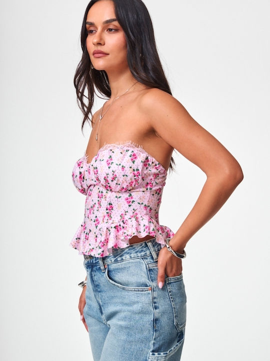 Women's Crop Top Floral Pink