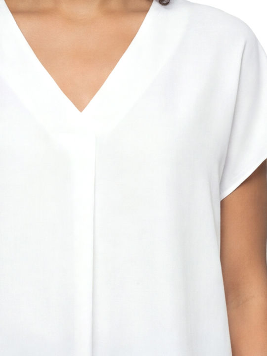 Women's Blouse Twenty-29 Satin Short Sleeve with V-Neck White