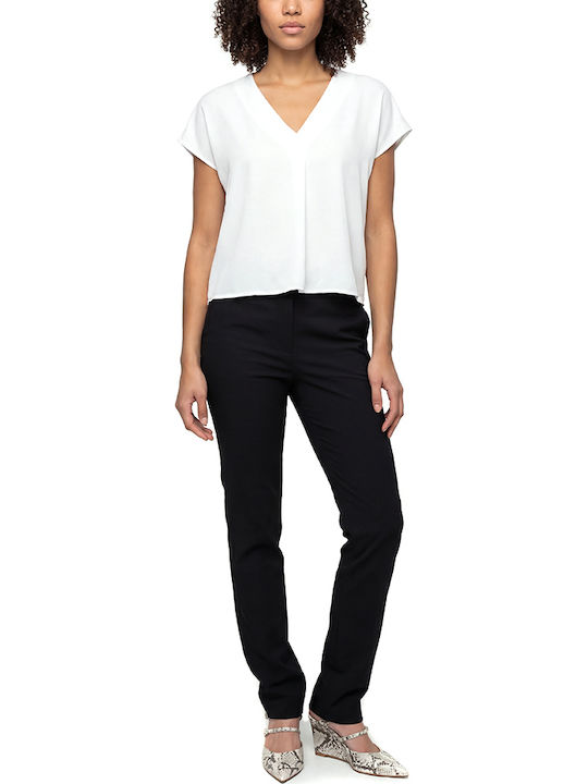 Women's Blouse Twenty-29 Satin Short Sleeve with V-Neck White