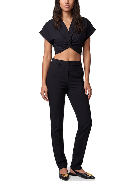 Women Twenty-29 Crop Cotton Sleeveless Top with V-Neckline Black