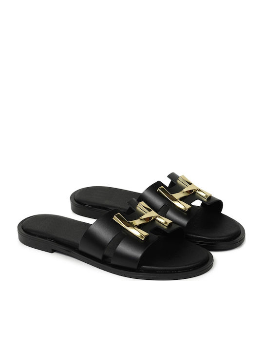 Leather Women's Flat Sandals Black