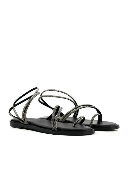 Leather Women's Flat Sandals Black