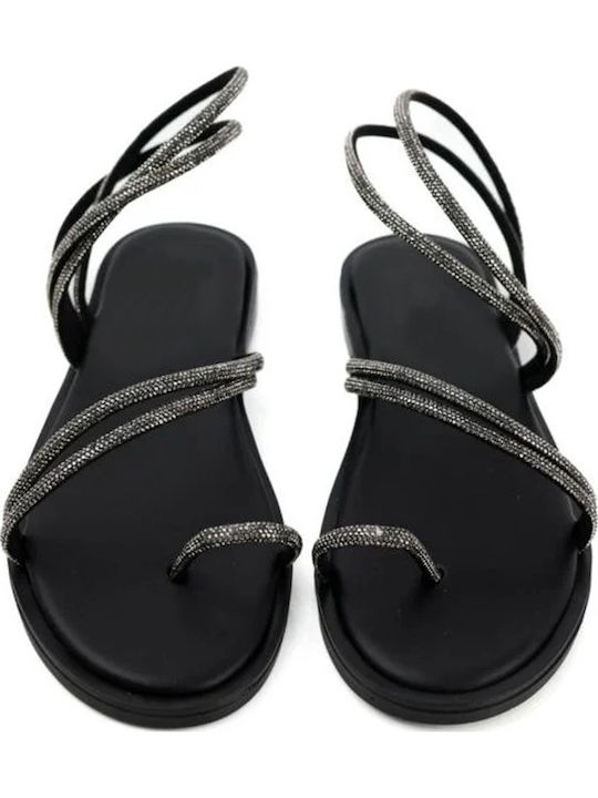 Leather Women's Flat Sandals Black