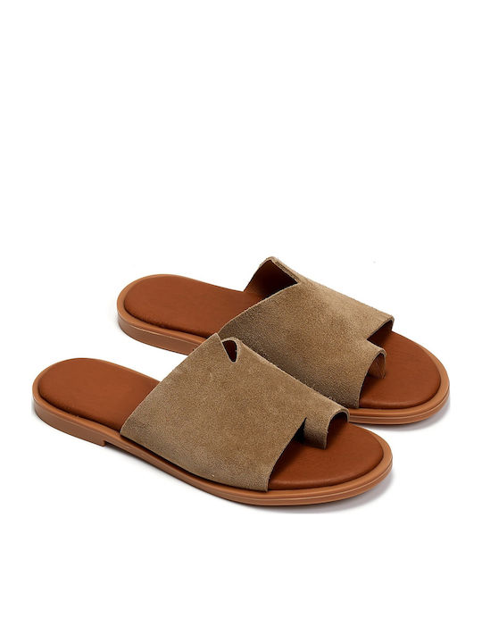 Leather Women's Flat Sandals Brown