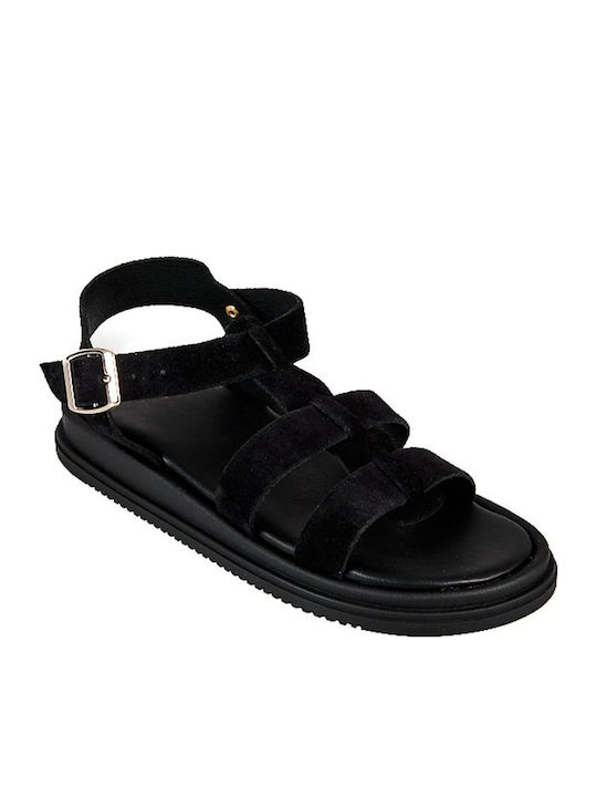 Leather Women's Flat Sandals Flatforms Black