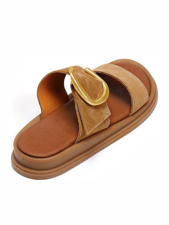 Deri Leder Flache Damen Sandalen Flatforms Braune