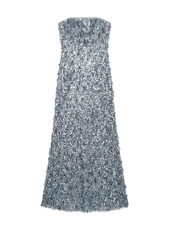 Summer Maxi Evening Strapless Blue Dress