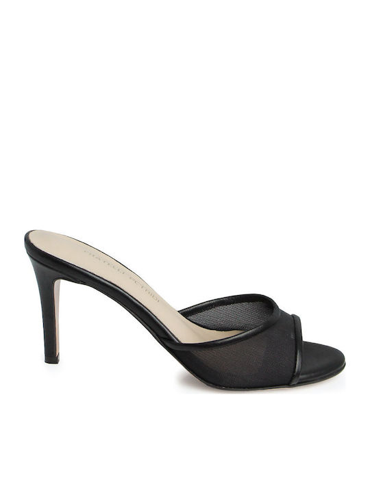 Leather Mules With High Heel In Black Colour
